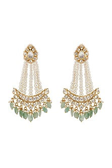 Gold Plated Kundan Polki & Freshwater Pearl Passa Earrings In Sterling Silver