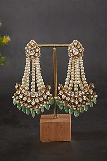 Gold Plated Kundan Polki & Freshwater Pearl Passa Earrings In Sterling Silver