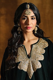 Gold Plated Vellore Freshwater Pearl Maangtikka In Sterling Silver