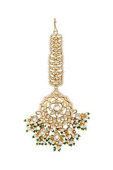 Gold Plated Vellore Freshwater Pearl Maangtikka In Sterling Silver