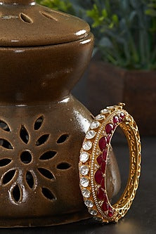 Gold Plated Moissanite Kundan Polki Openable Kada In Sterling Silver