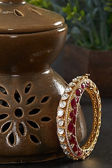 Gold Plated Moissanite Kundan Polki Openable Kada In Sterling Silver