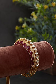 Gold Plated Moissanite Kundan Polki Openable Kada In Sterling Silver