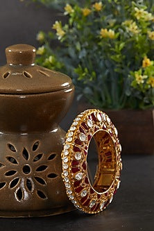 Gold Plated Moissanite Polki Openable Kada In Sterling Silver