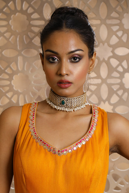 Gold Plated Freshwater Pearl Choker Necklace In Sterling Silver