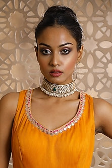 Gold Plated Freshwater Pearl Choker Necklace In Sterling Silver