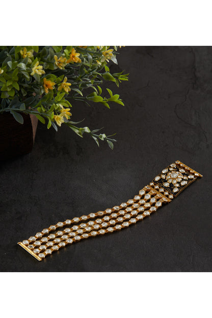 Gold Plated Kundan Polki Loose Bracelet In Sterling Silver