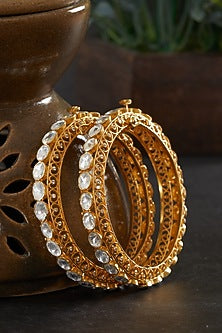 Gold Plated Moissanite Polki Kadas In Sterling Silver (Set of 2)