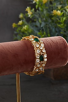 Gold Plated Green Moissanite Polki Kada In Sterling Silver