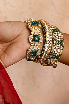 Gold Plated Moissanite Polki Oval Motif Kada In Sterling Silver