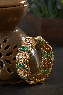Gold Plated Moissanite Polki Oval Motif Kada In Sterling Silver