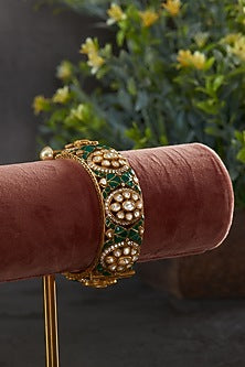 Gold Plated Moissanite Polki Oval Motif Kada In Sterling Silver