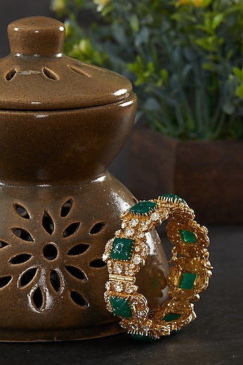 Gold Plated Moissanite Polki Square Motif Kada In Sterling Silver