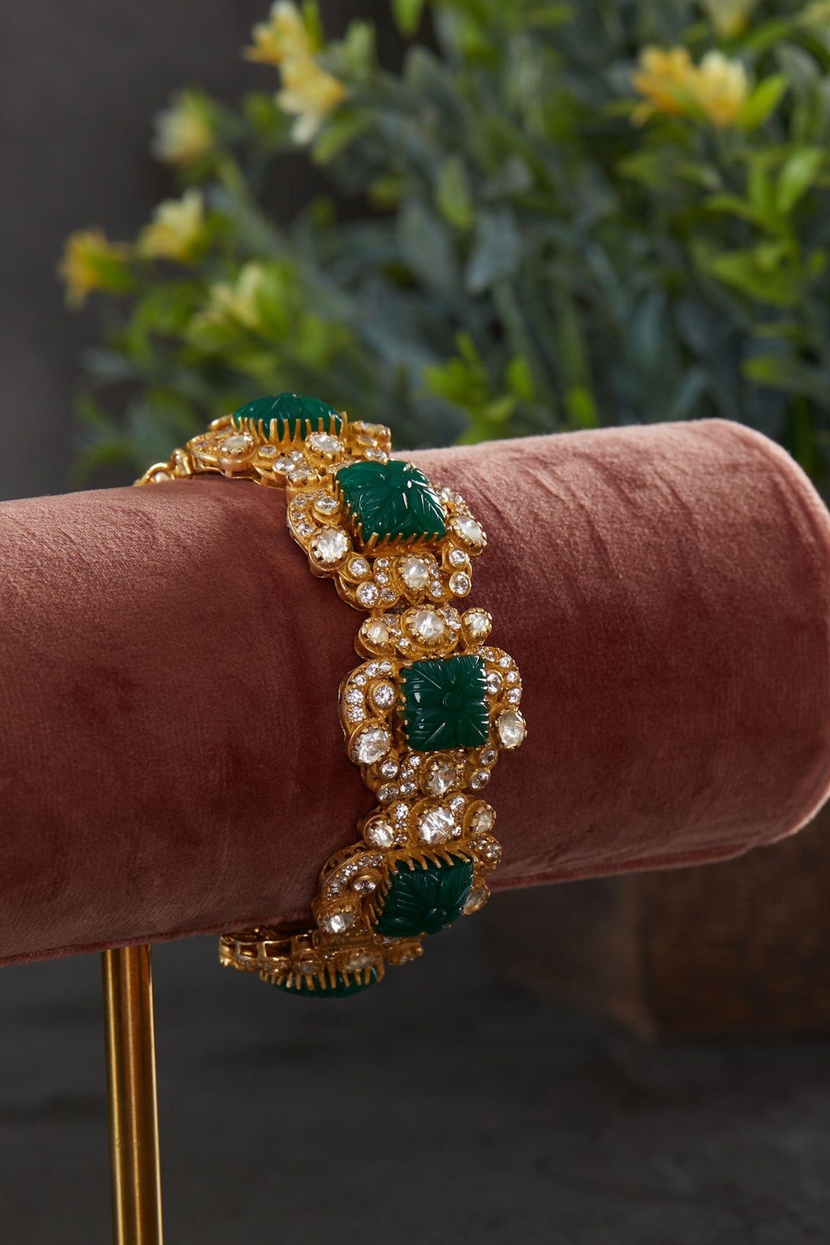 Gold Plated Moissanite Polki Square Motif Kada In Sterling Silver