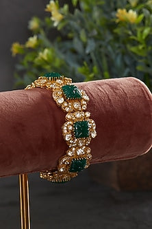 Gold Plated Moissanite Polki Square Motif Kada In Sterling Silver