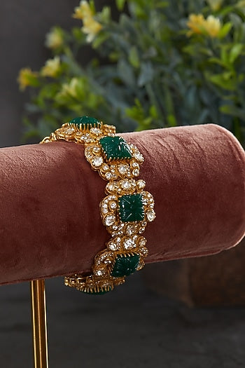 Gold Plated Moissanite Polki Square Motif Kada In Sterling Silver