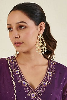 Gold Plated Kundan Polki & Freshwater Pearl Chandbaali Earrings In Sterling Silver