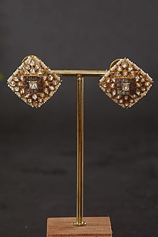 Gold Plated Vellore Kundan Polki & Blue Stone Choker Necklace Set In Sterling Silver