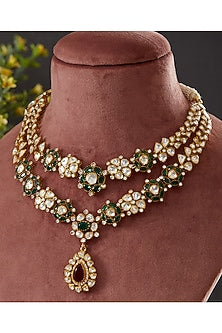 Gold Plated Vellore Kundan Polki & Layered Necklace In Sterling Silver