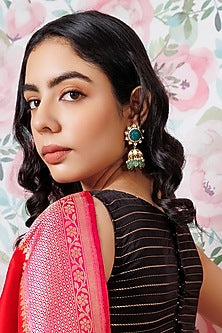 Gold Plated Vellore Kundan Polki & Pearl Jhumka Earrings In Sterling Silver