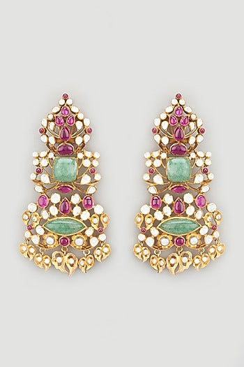Gold Finish Earrings In Sterling Silver