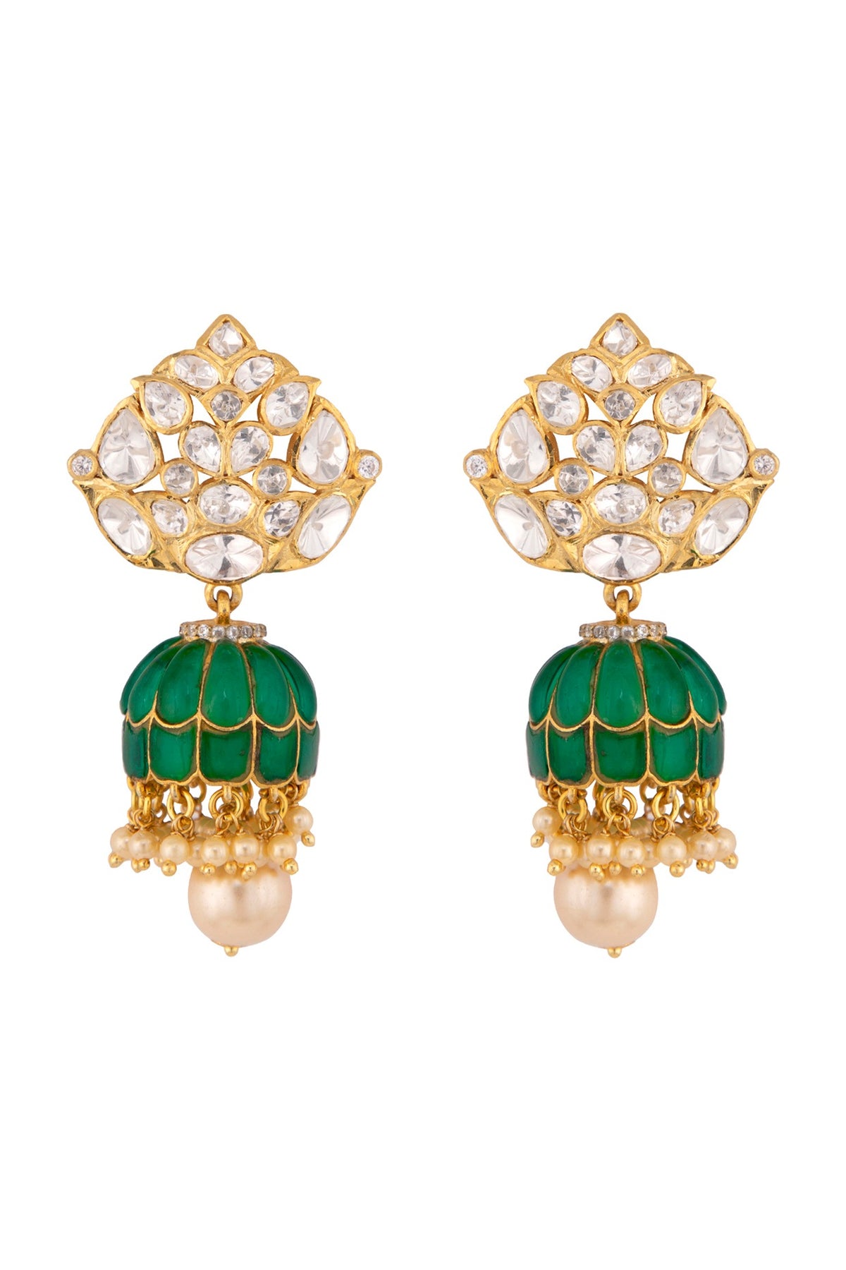 Gold Plated Polki Jhumki Earrings