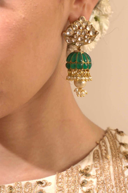Gold Plated Polki Jhumki Earrings
