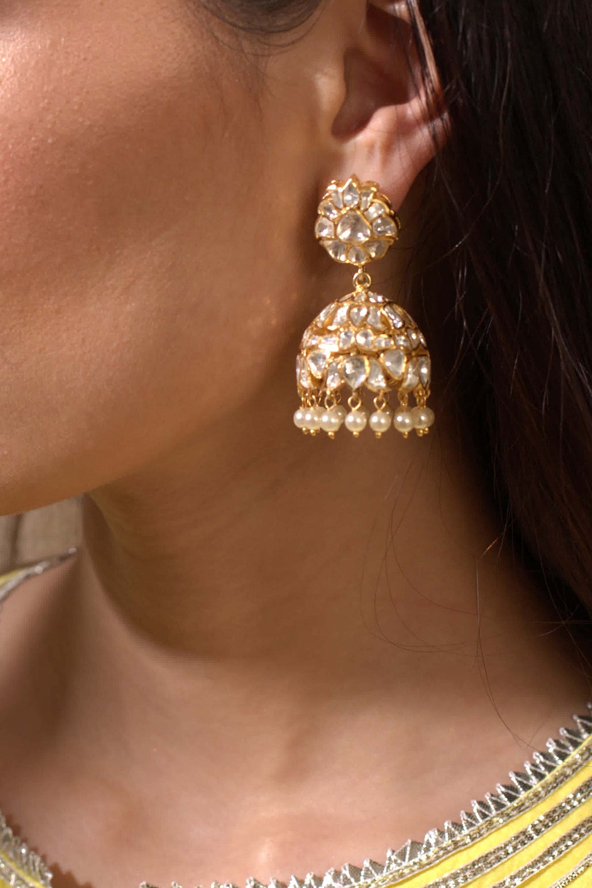 Gold Plated Pearls Jhumki Earrings