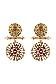 Gold Plated Ruby Dangler Earrings