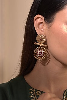 Gold Plated Ruby Dangler Earrings