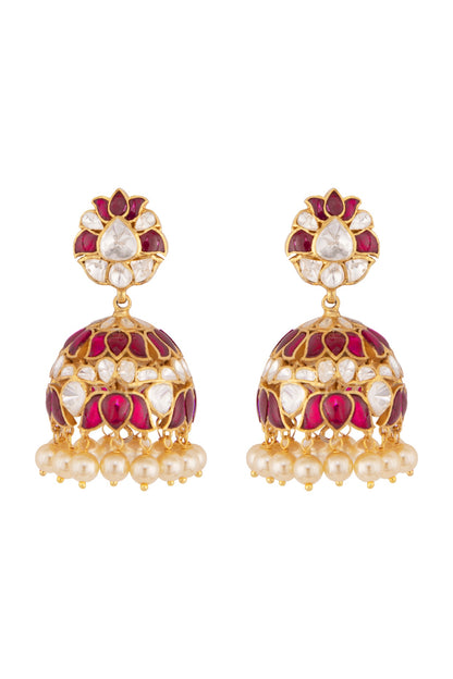 Gold Plated Emerald Jhumki Earrings