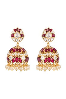 Gold Plated Emerald Jhumki Earrings