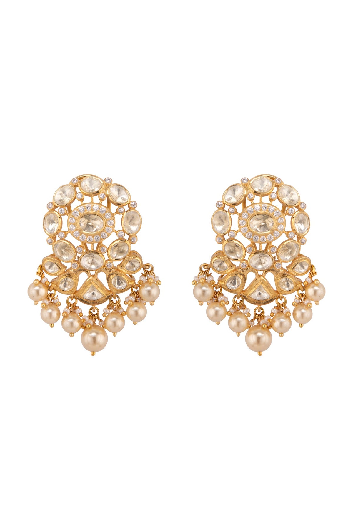 Gold Plated Polki & Pearls Jhumki Earrings