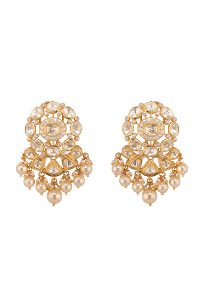 Gold Plated Polki & Pearls Jhumki Earrings