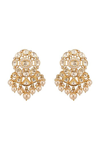 Gold Plated Polki & Pearls Jhumki Earrings