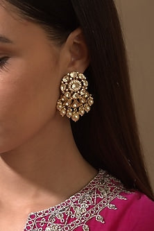 Gold Plated Polki & Pearls Jhumki Earrings