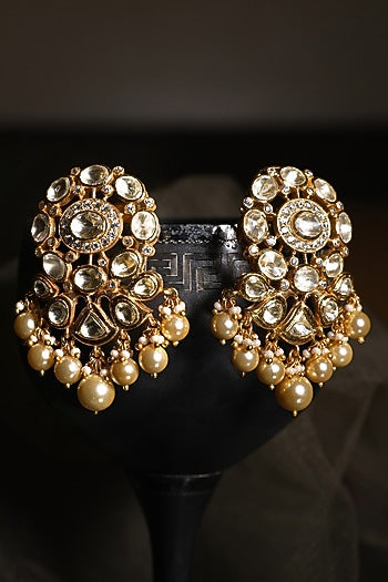 Gold Plated Polki & Pearls Jhumki Earrings