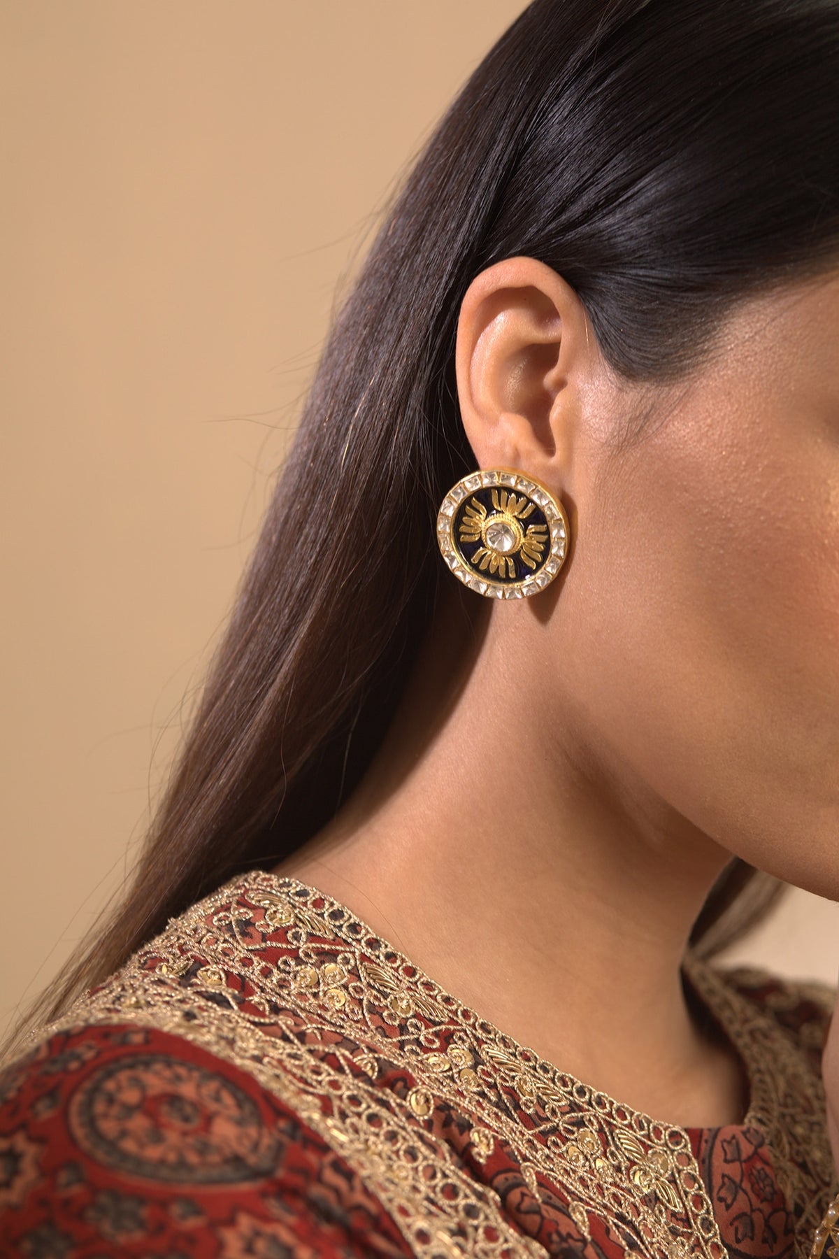 Gold Plated Enamel Stud Earrings