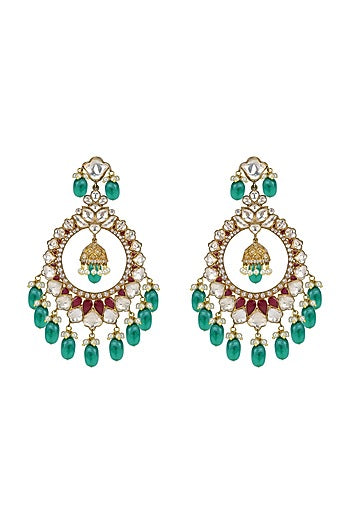 Gold Plated Ruby Chandbali Earrings
