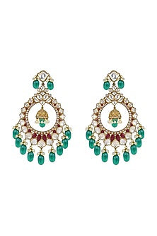 Gold Plated Ruby Chandbali Earrings