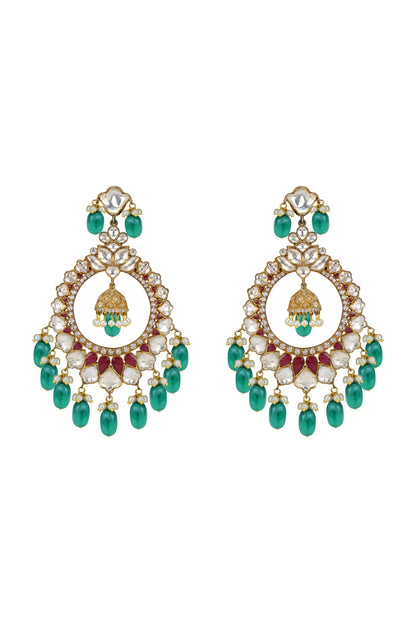 Gold Plated Ruby Chandbali Earrings