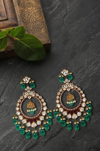 Gold Plated Ruby Chandbali Earrings