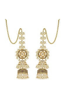 Gold Plated Pearls & Polki Jhumki Earrings