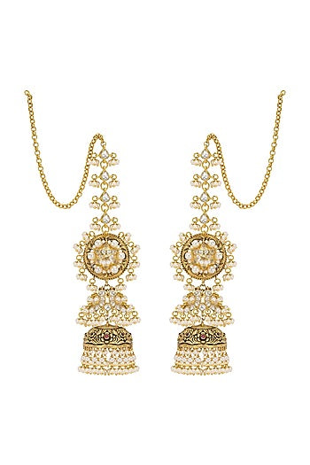 Gold Plated Pearls & Polki Jhumki Earrings
