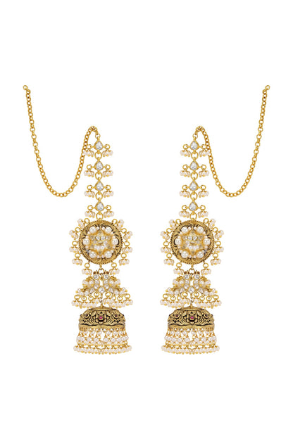 Gold Plated Pearls & Polki Jhumki Earrings