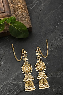 Gold Plated Pearls & Polki Jhumki Earrings