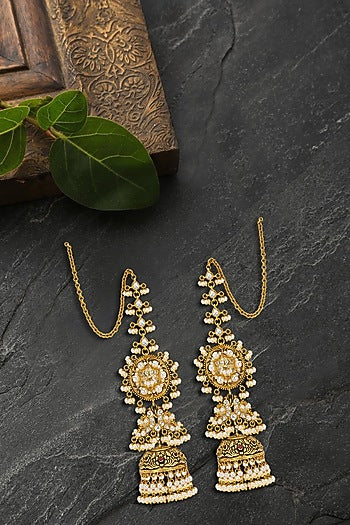 Gold Plated Pearls & Polki Jhumki Earrings