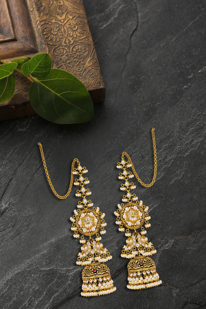 Gold Plated Pearls & Polki Jhumki Earrings