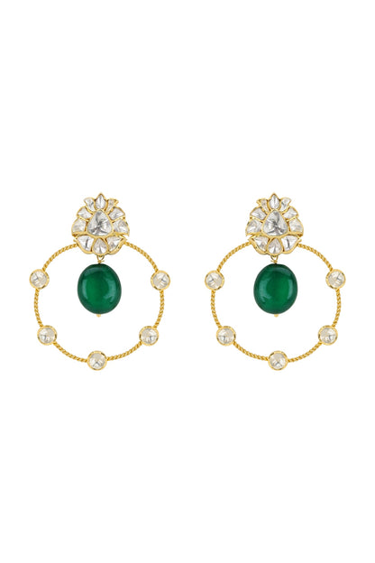 Gold Plated Emerald & Polki Chandbali Earrings
