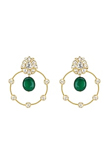 Gold Plated Emerald & Polki Chandbali Earrings